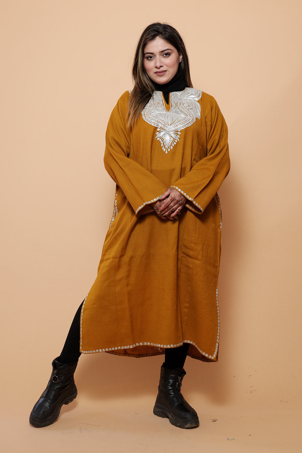 Rust Color Kashmiri Work Embroidered Phiran Enriched