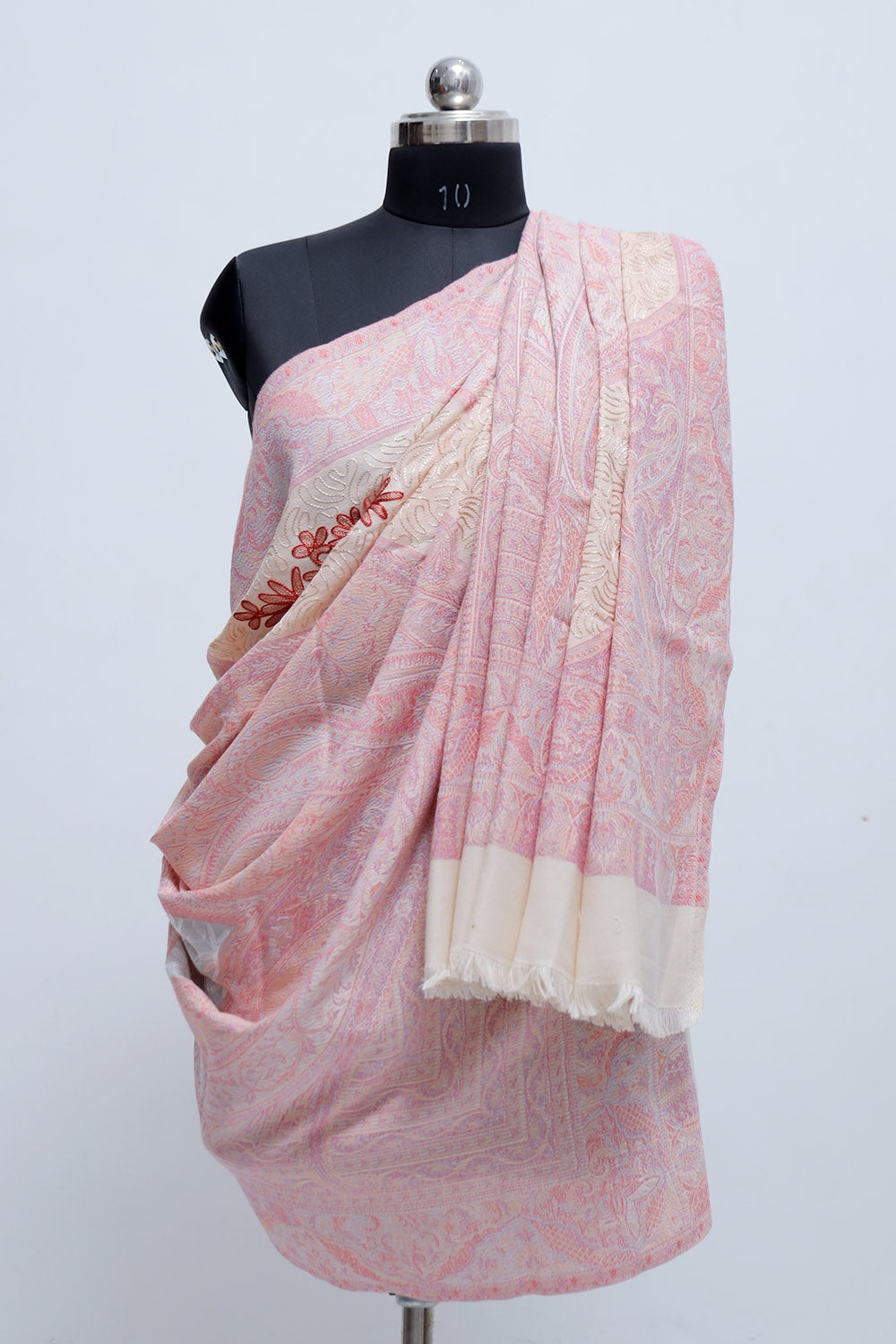 Soothing Pink Colour Jamawar Shawl With Kashmiri Aari Work