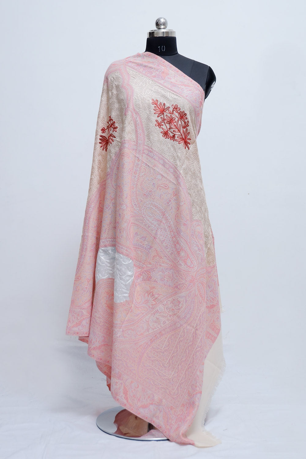 Soothing Pink Colour Jamawar Shawl With Kashmiri Aari Work