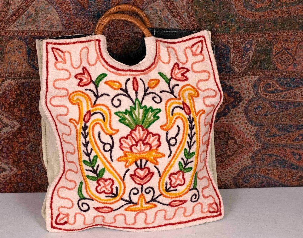 Square Crewel Kashmiri Aari Work Ring Bag