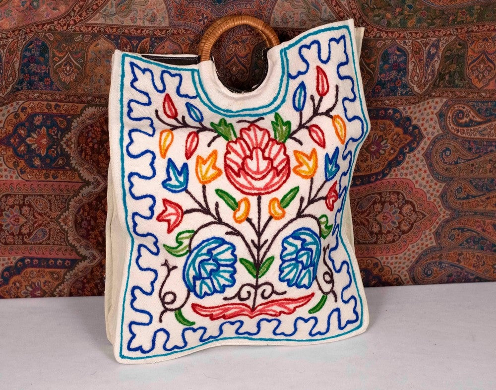 Square Crewel Kashmiri Aari Work Ring Bag