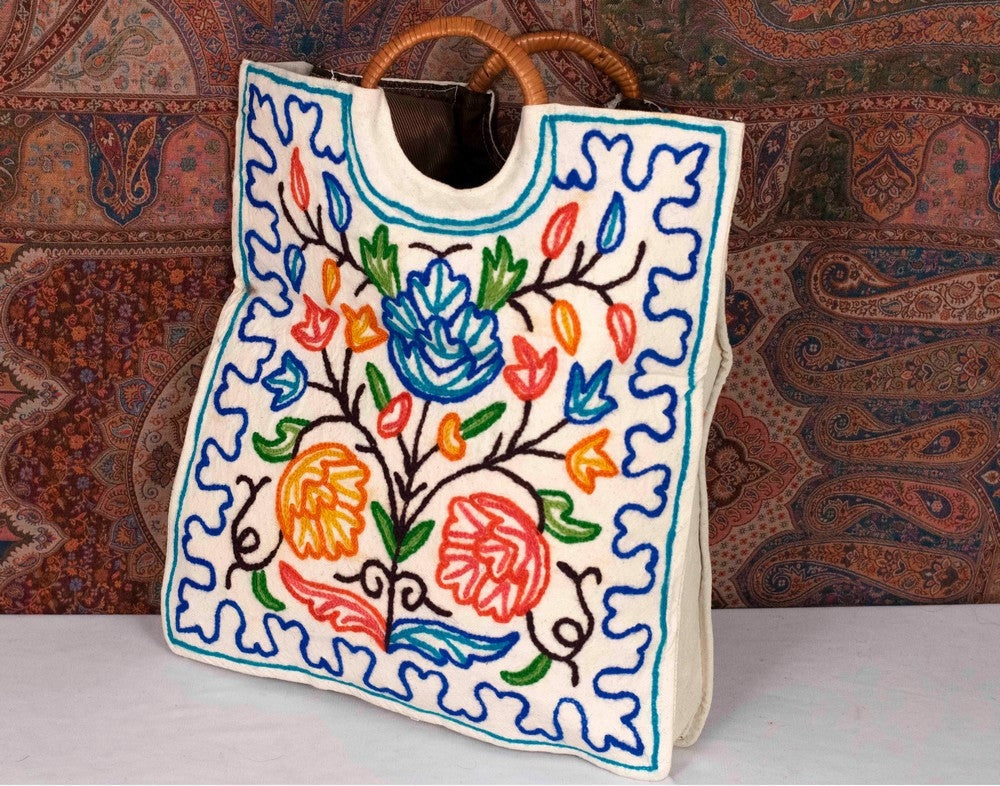 Square Crewel Kashmiri Aari Work Ring Bag