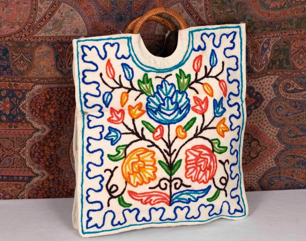 Square Crewel Kashmiri Aari Work Ring Bag