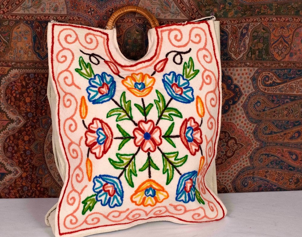 Square Crewel Kashmiri Aari Work Ring Bag