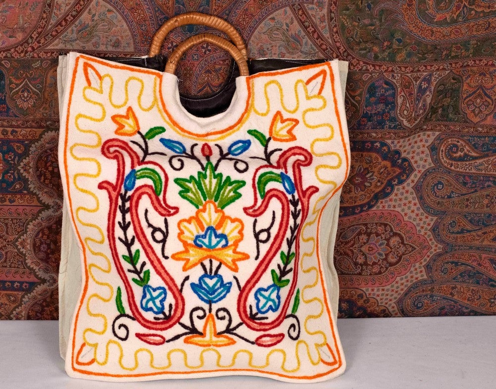 Square Crewel Kashmiri Aari Work Ring Bag