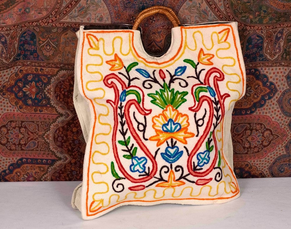 Square Crewel Kashmiri Aari Work Ring Bag