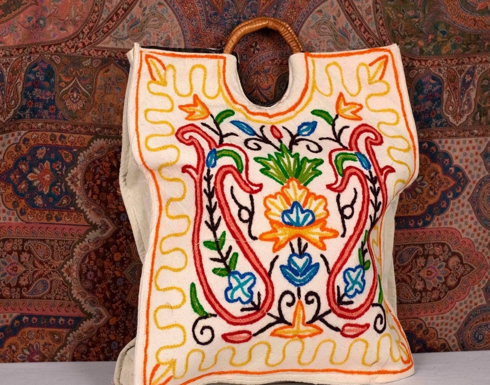 Square Crewel Kashmiri Aari Work Ring Bag