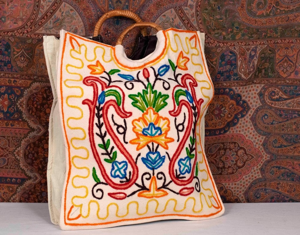 Square Crewel Kashmiri Aari Work Ring Bag