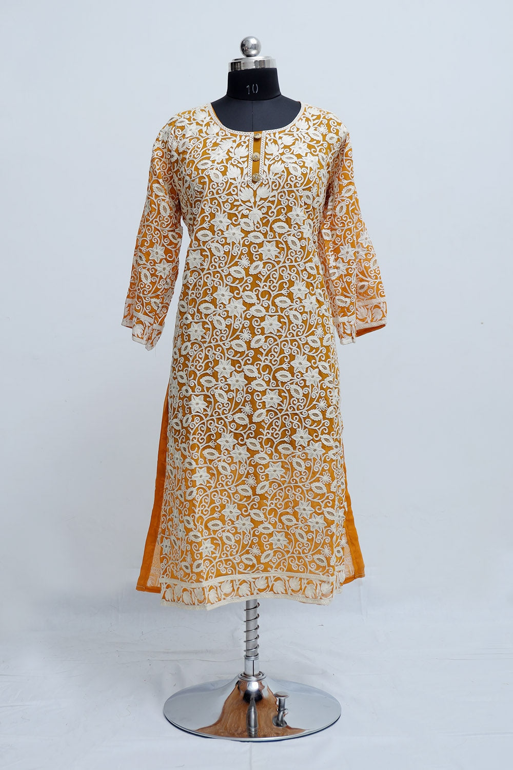 Turmeric Yellow Colour Georgette Semi Stitched Kashmiri