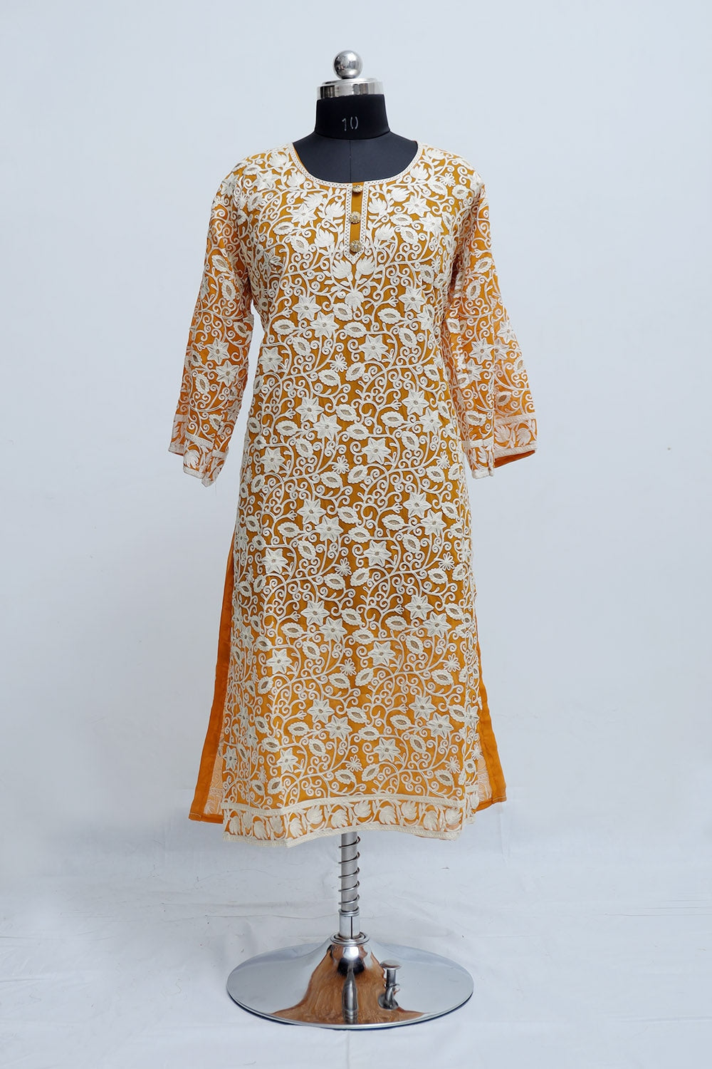 Turmeric Yellow Colour Georgette Semi Stitched Kashmiri