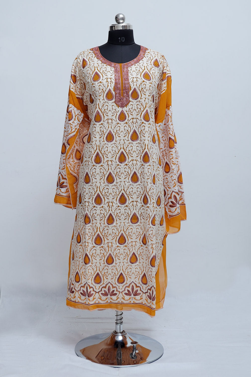 Turmeric Yellow Colour Georgette Semi Stitched Kashmiri