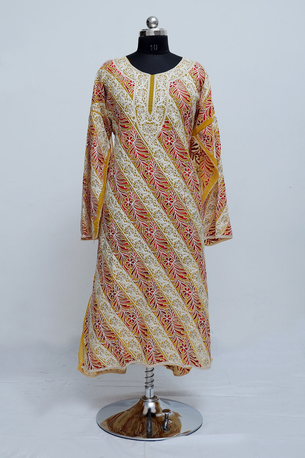 Turmeric Yellow Colour Georgette Semi Stitched Kashmiri