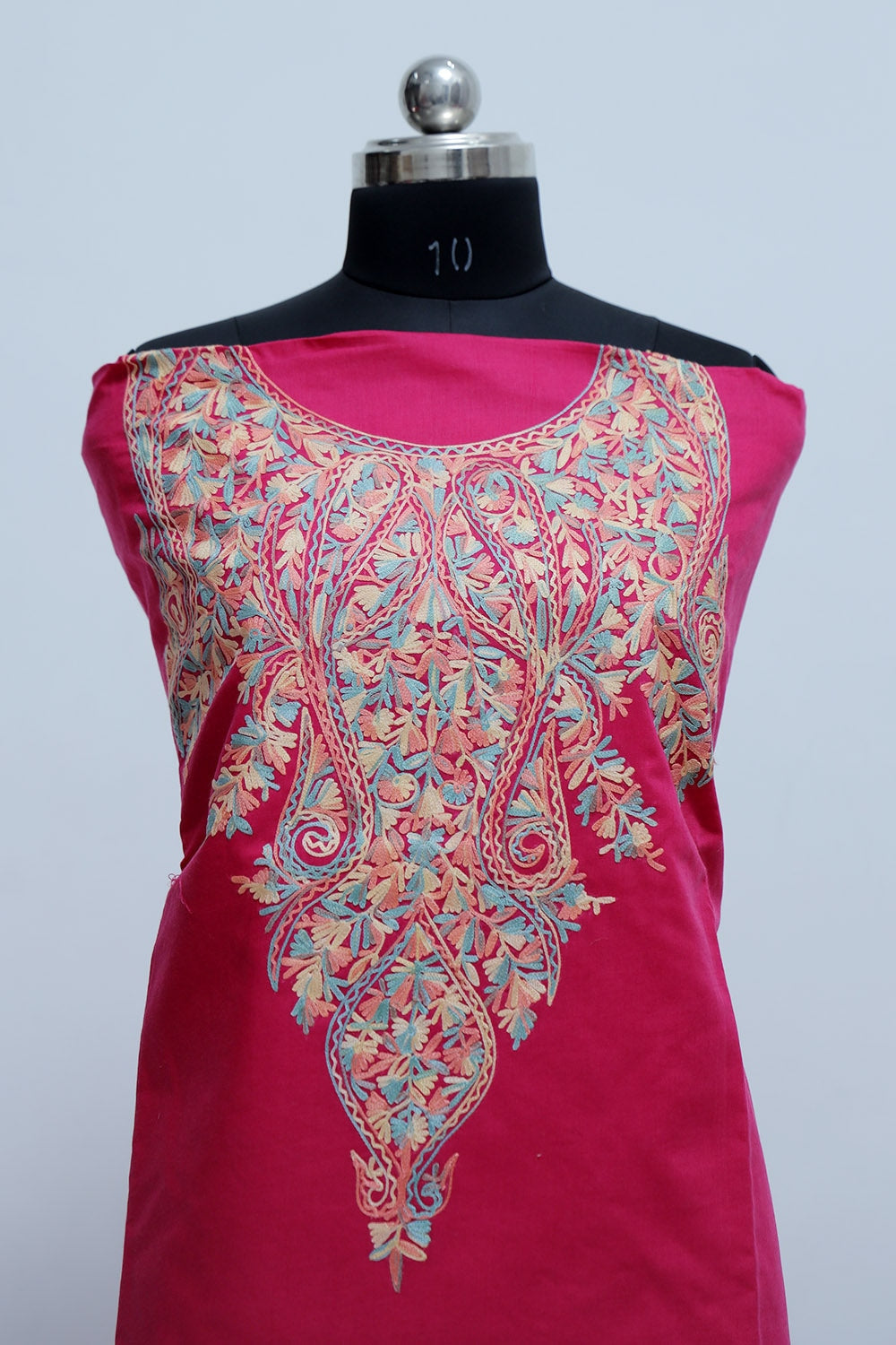 Turquise blue Colour Kashmiri Salwar Kameez Exclusive Neck