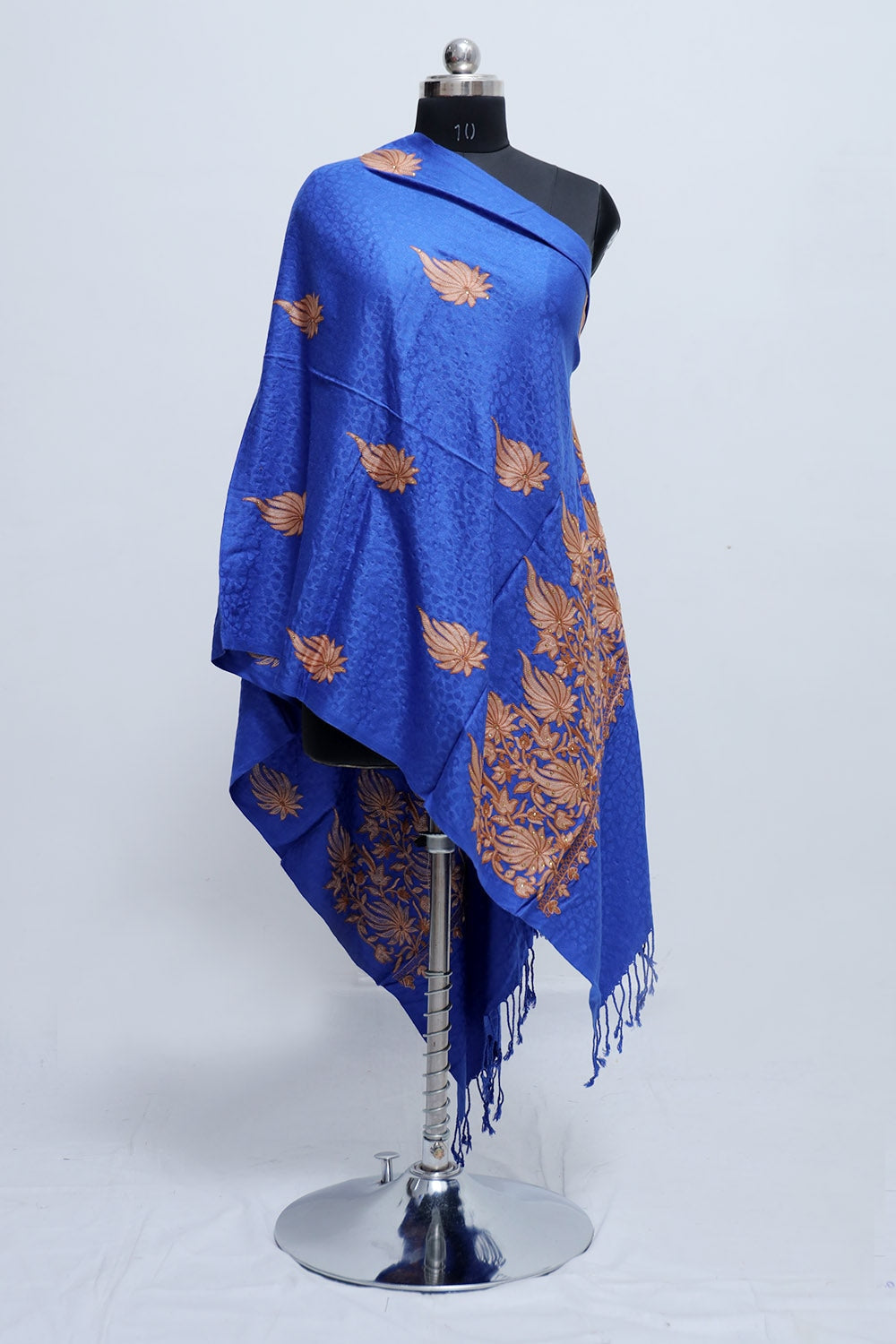 Turquoise Colour Stole Enriched With Aari Embroidery