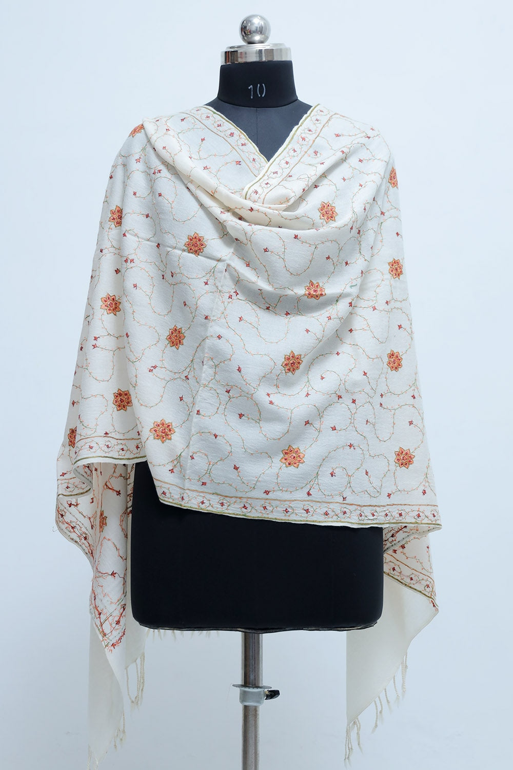 White Color Sozni Work Embroidered Stole Enriched Designer