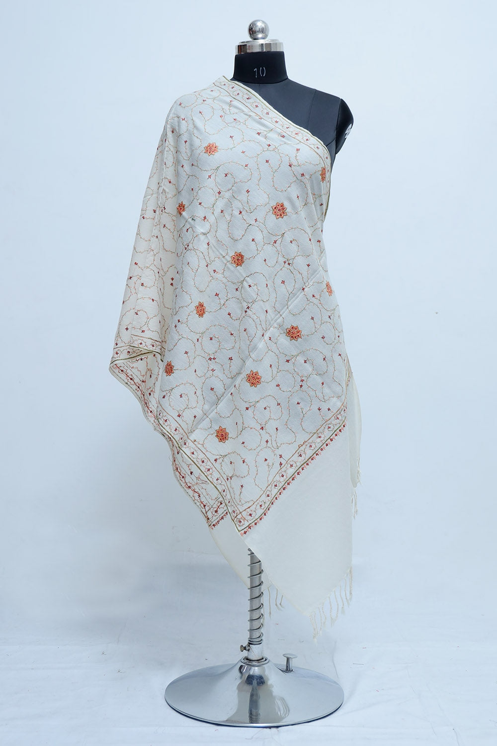 White Color Sozni Work Embroidered Stole Enriched Designer