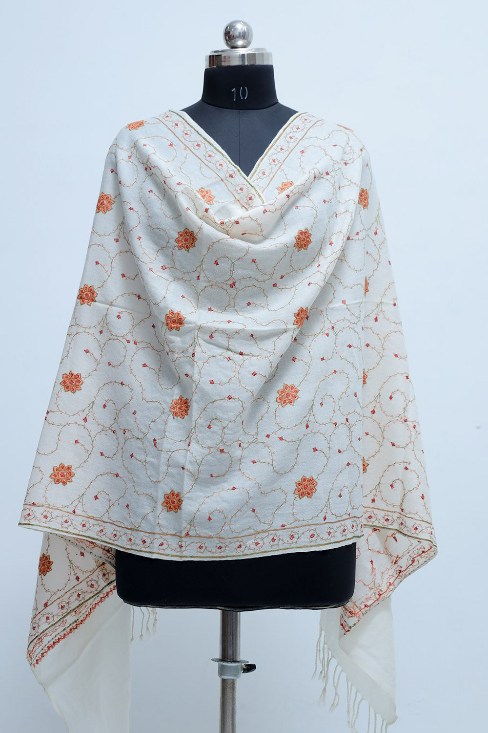 White Color Sozni Work Embroidered Stole Enriched Designer
