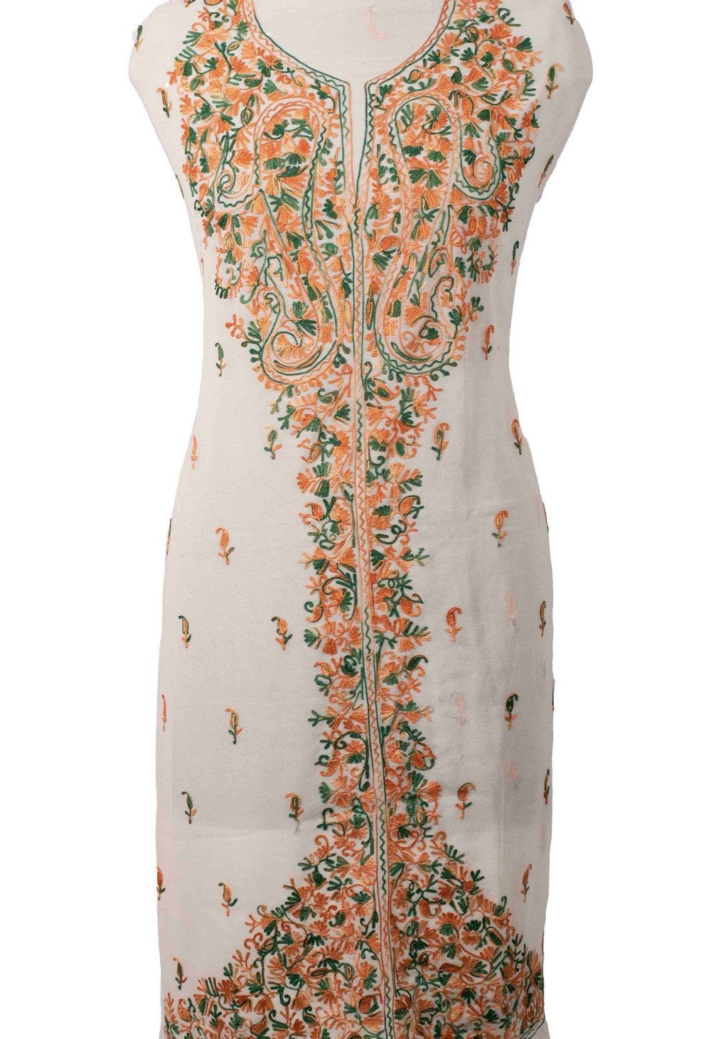 Beige Colour Aari Work Kurti With Front Back Thread