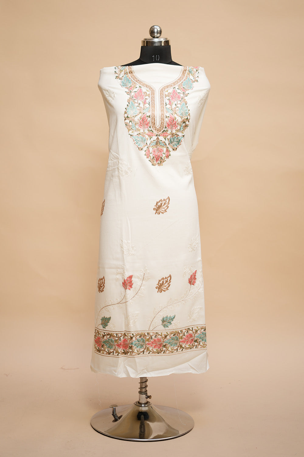 White Colour Designer Aari Work Salwar Kameez With Bottom