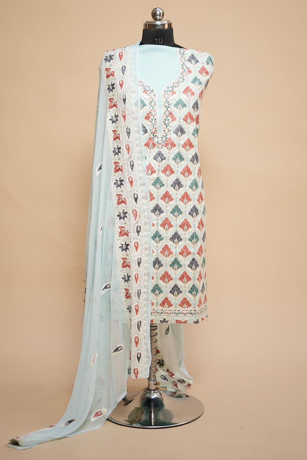 White Colour Designer Aari Work Salwar Kameez With Running