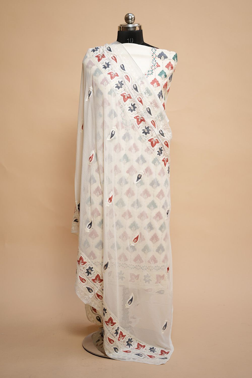 White Colour Designer Aari Work Salwar Kameez With Running