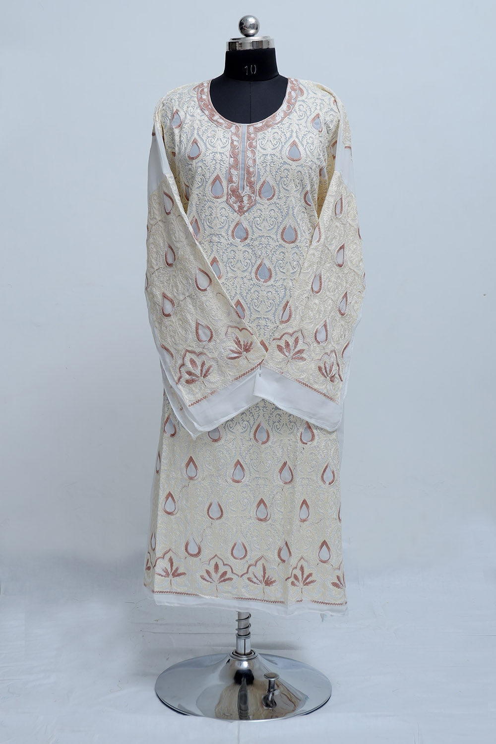 White Colour Georgette Semi Stitched Kashmiri Kurti