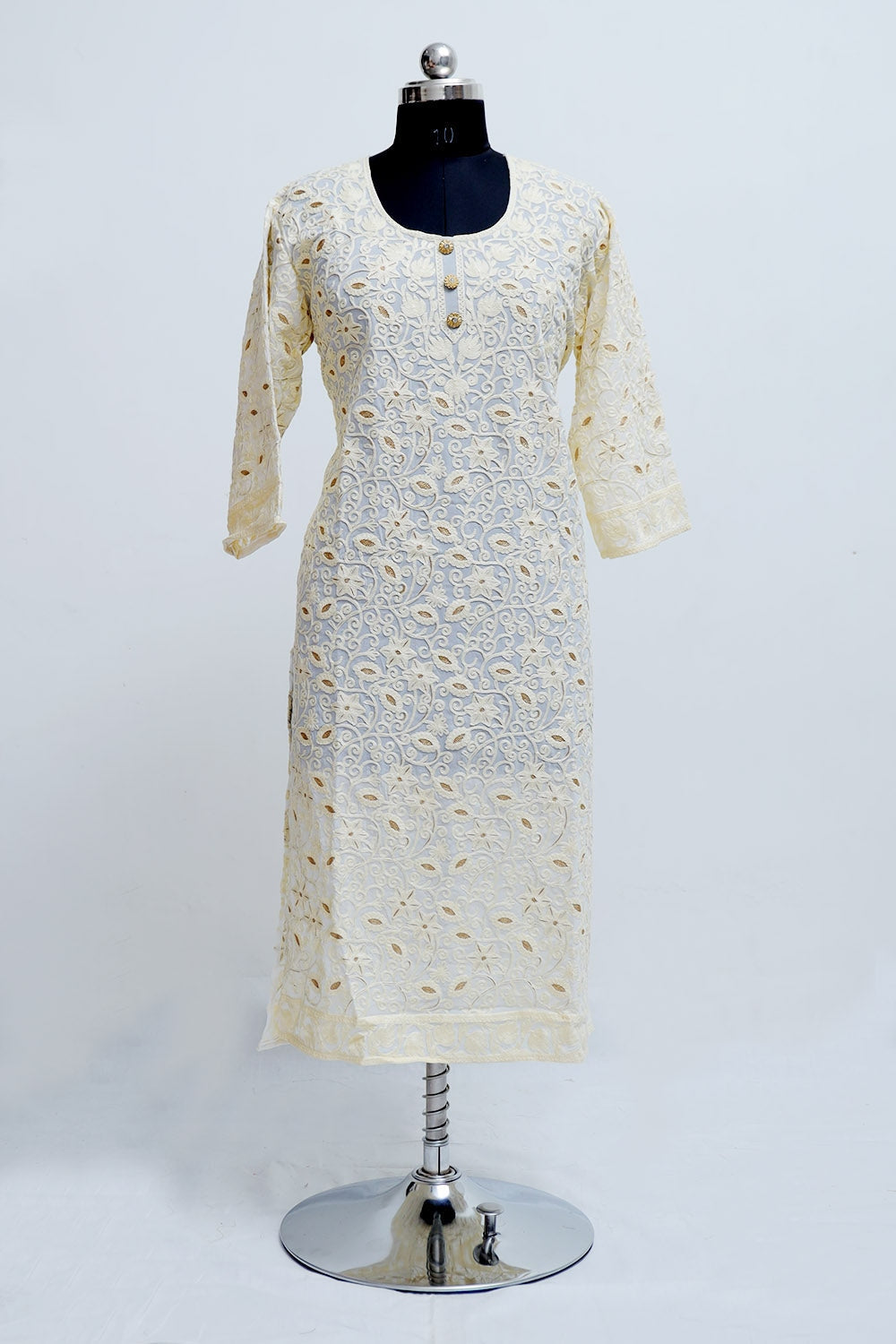 White Colour Georgette Semi Stitched Kashmiri Kurti