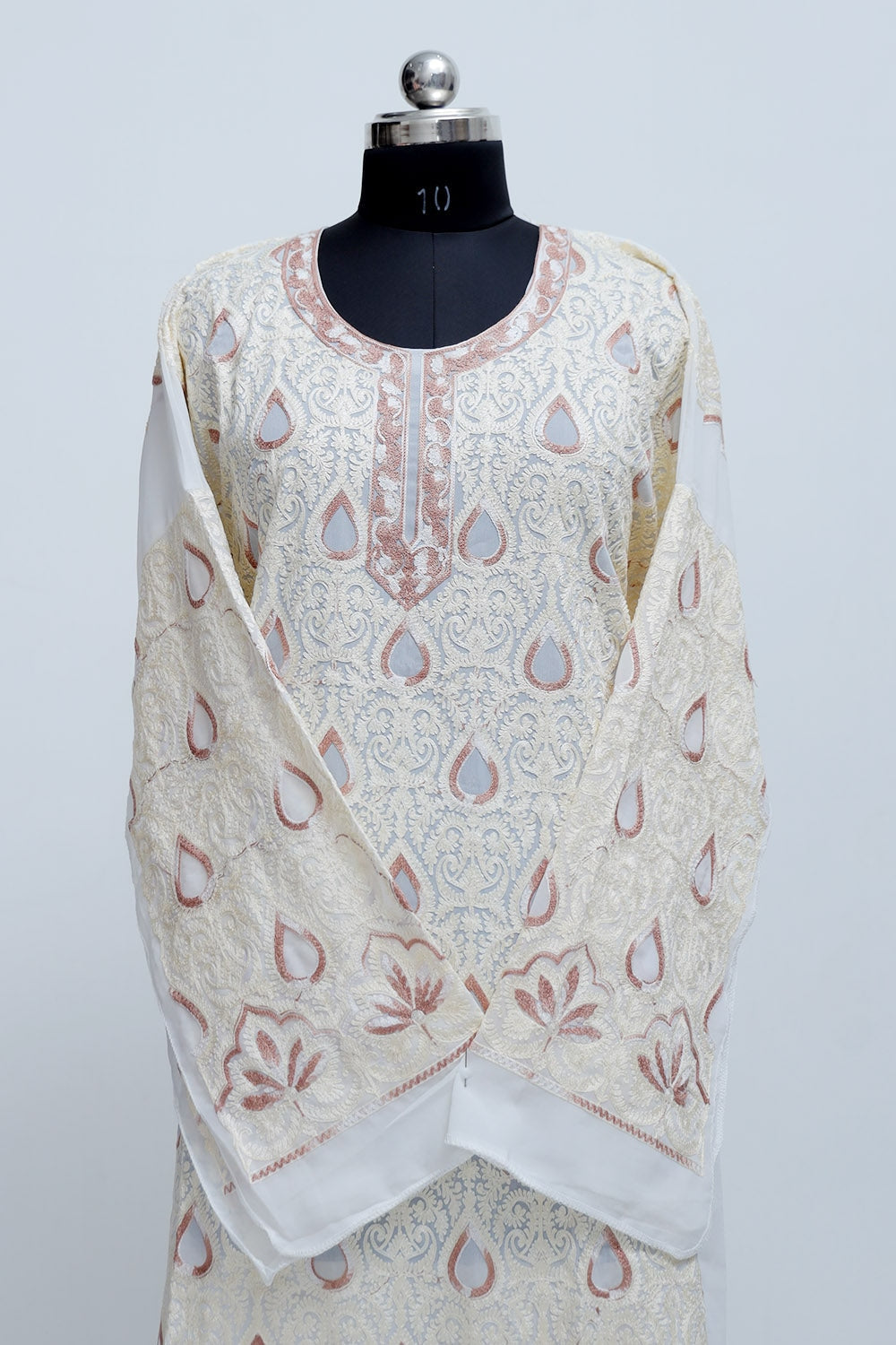 White Colour Georgette Semi Stitched Kashmiri Kurti