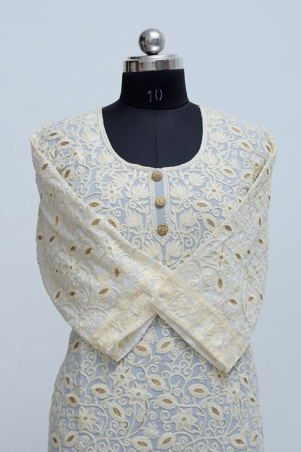 White Colour Georgette Semi Stitched Kashmiri Kurti