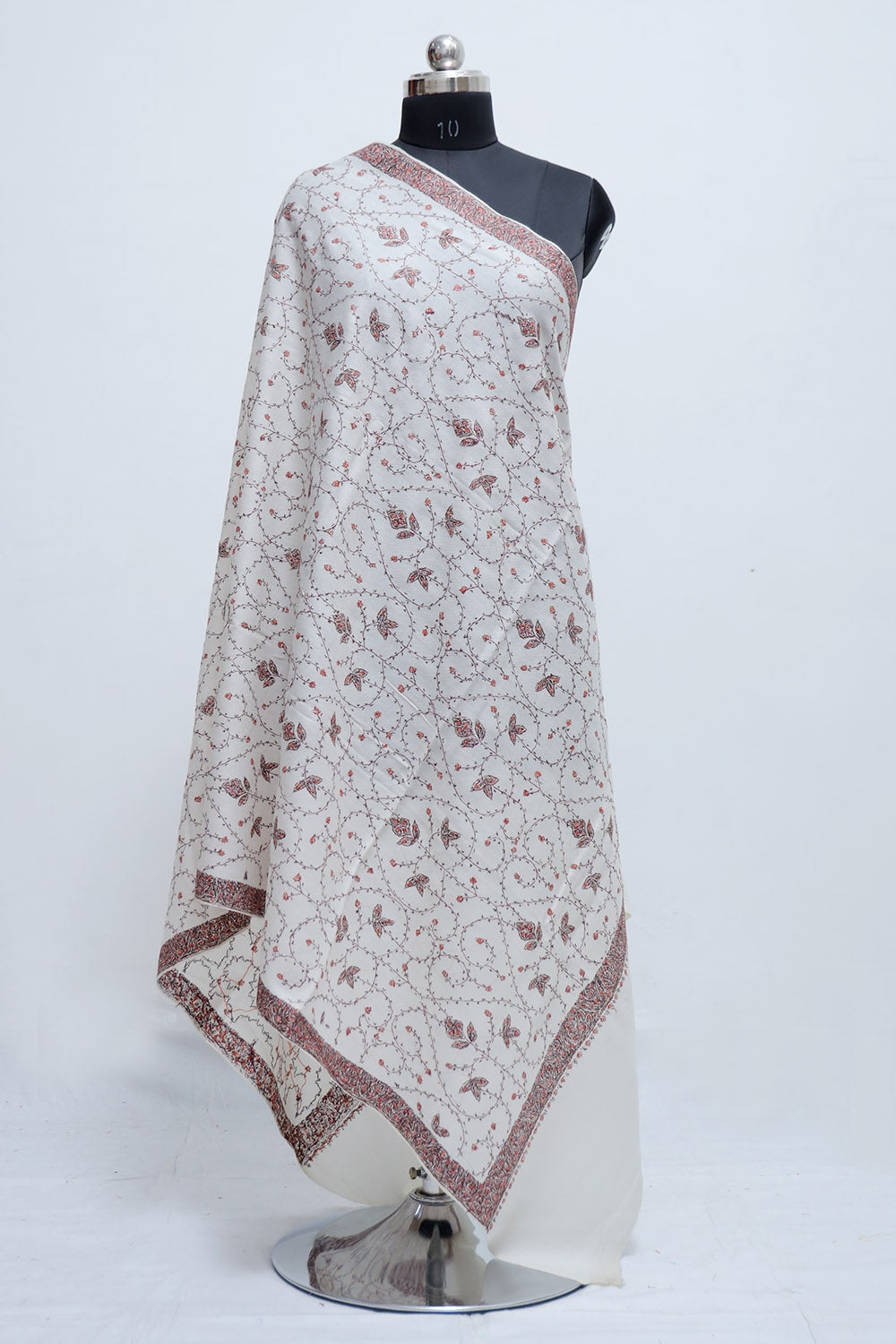 Off White Colour Semi Pashmina Shawl With Over All Jaal