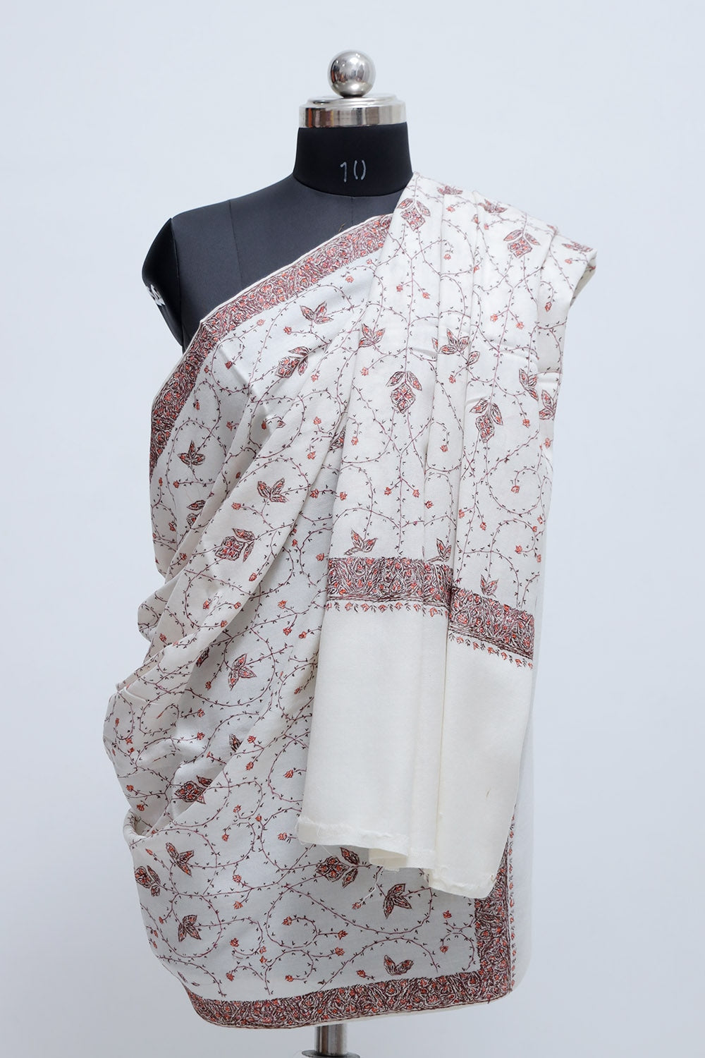 Off White Colour Semi Pashmina Shawl With Over All Jaal And