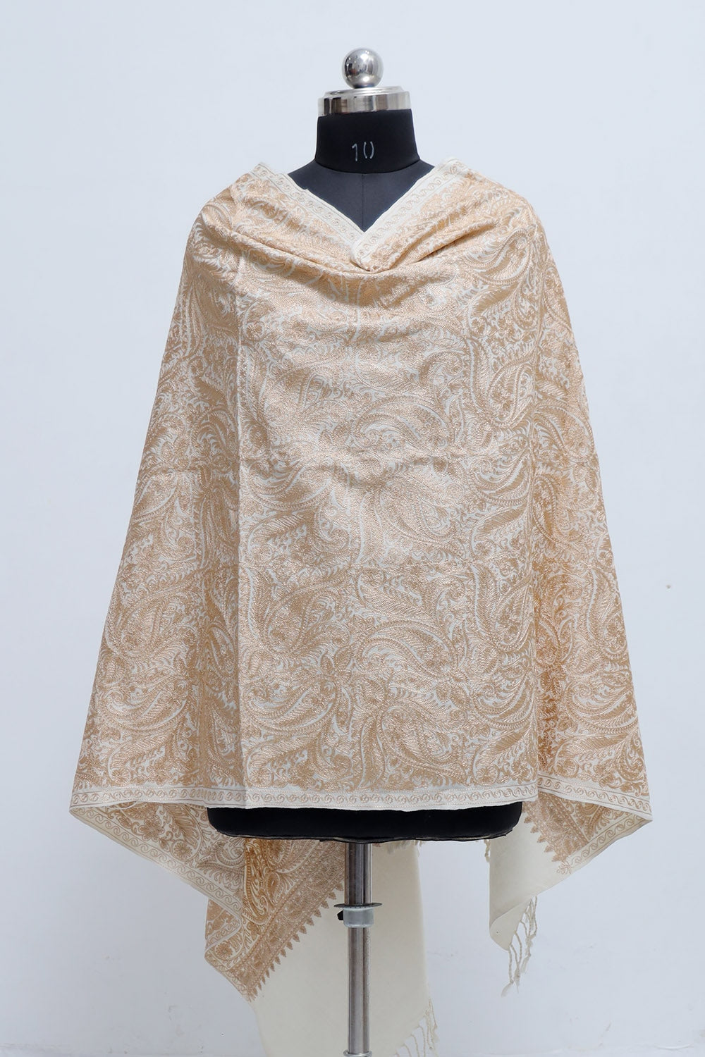 Off White Colour Stole With Graceful Dense Jaal Pattern