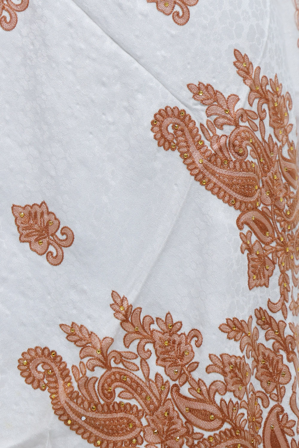 White Colour Wrap With Motif Pattern And Touch Of Swarovski