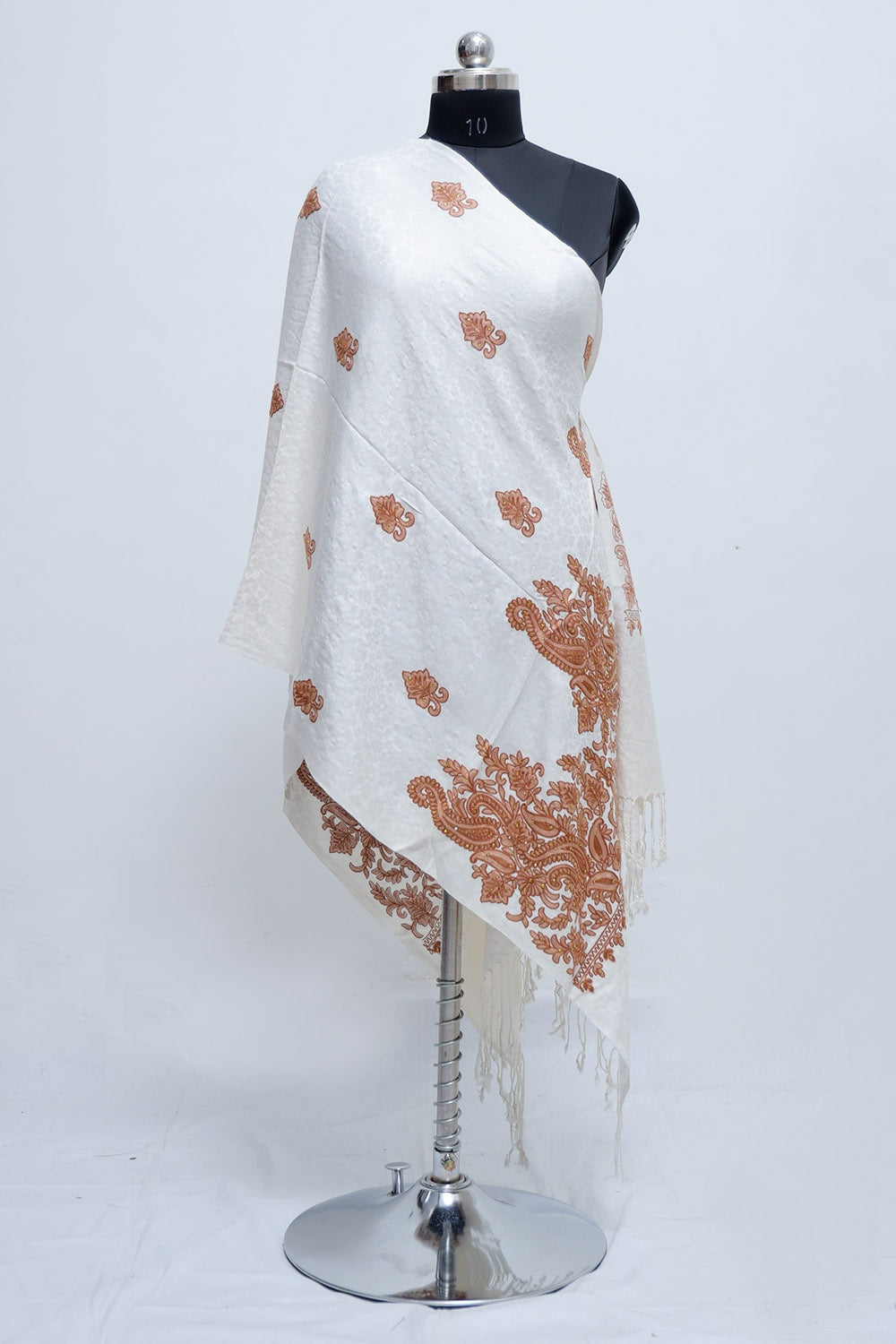 White Colour Wrap With Motif Pattern And Touch Of Swarovski