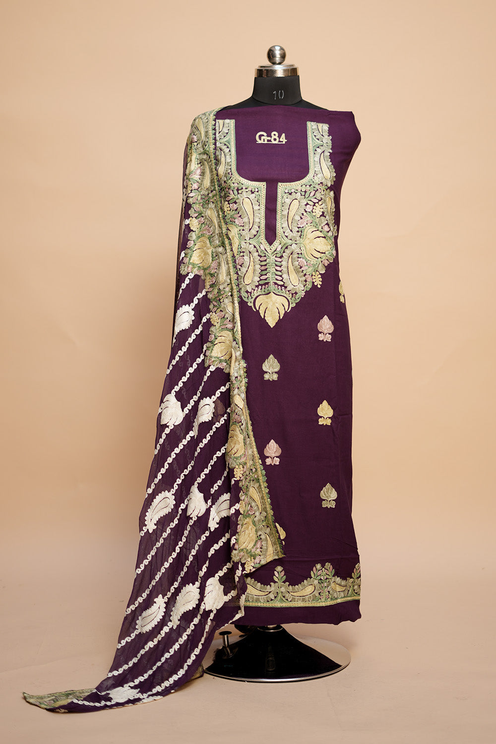 Wine Colour Designer Aari Work Salwar Kameez With Running