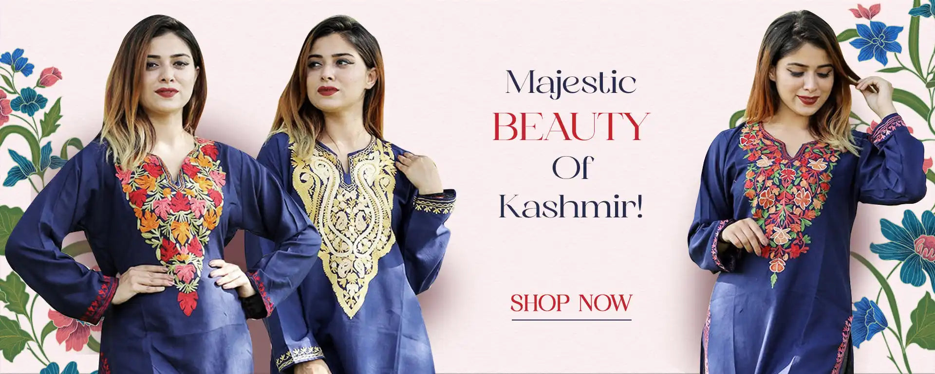 Women wearing traditional long-sleeved embroidered tops.