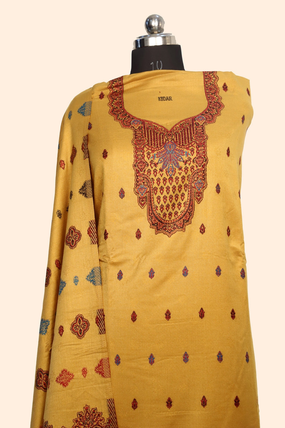 Yellow Color Woolen Kashmiri Kani Work Unstitched Suit