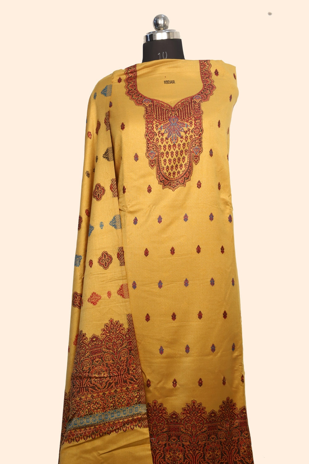 Yellow Color Woolen Kashmiri Kani Work Unstitched Suit