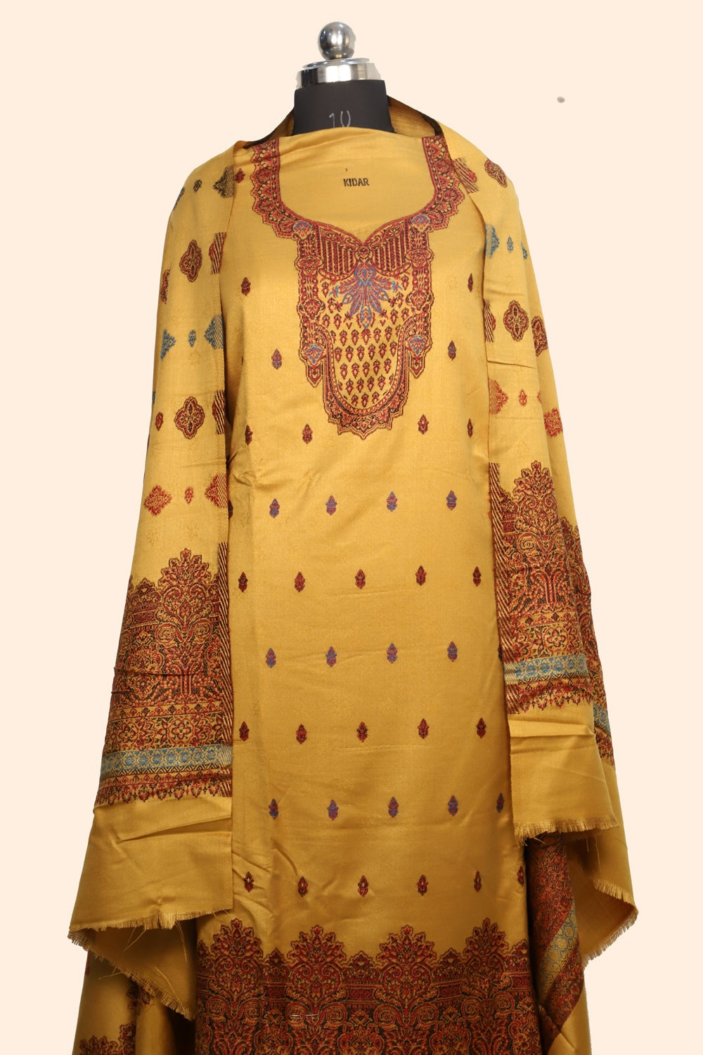 Yellow Color Woolen Kashmiri Kani Work Unstitched Suit