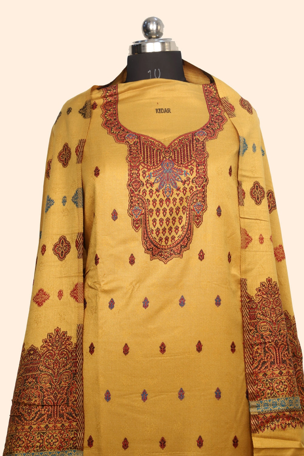 Yellow Color Woolen Kashmiri Kani Work Unstitched Suit