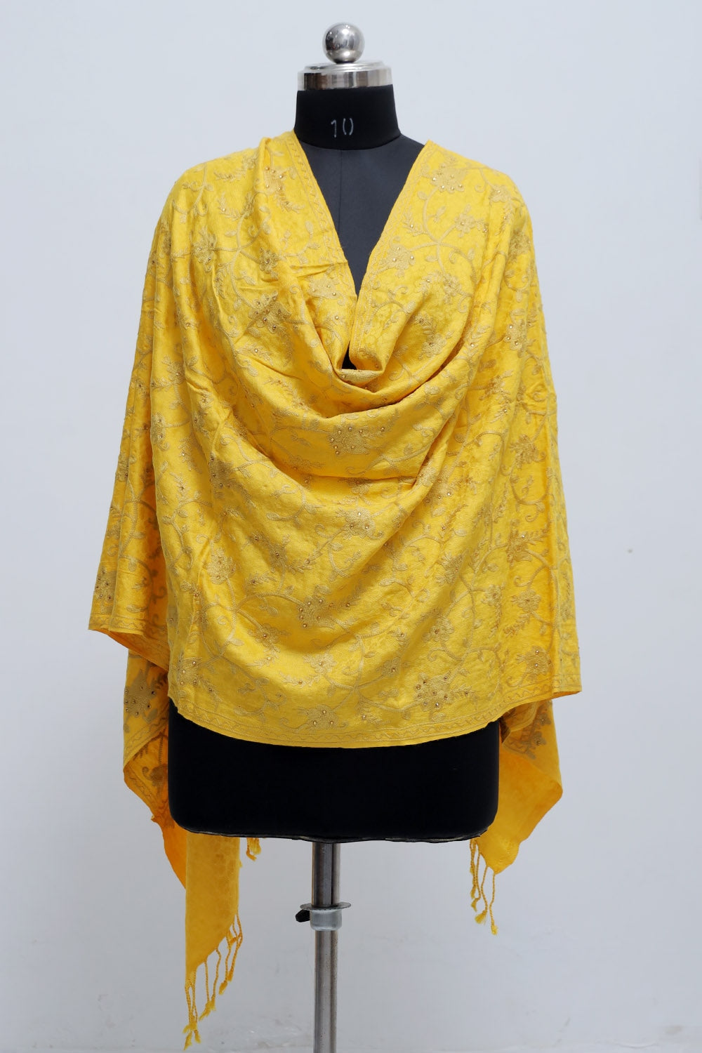 Yellow Colour Aari Work Embroidered Stole Embellished