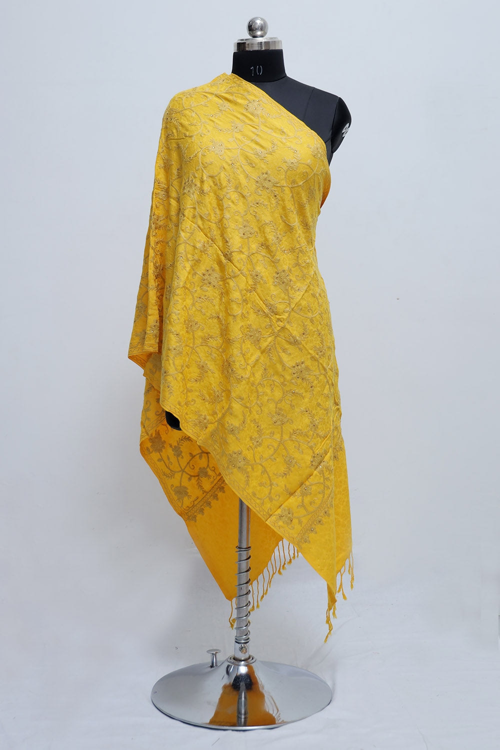 Yellow Colour Aari Work Embroidered Stole Embellished