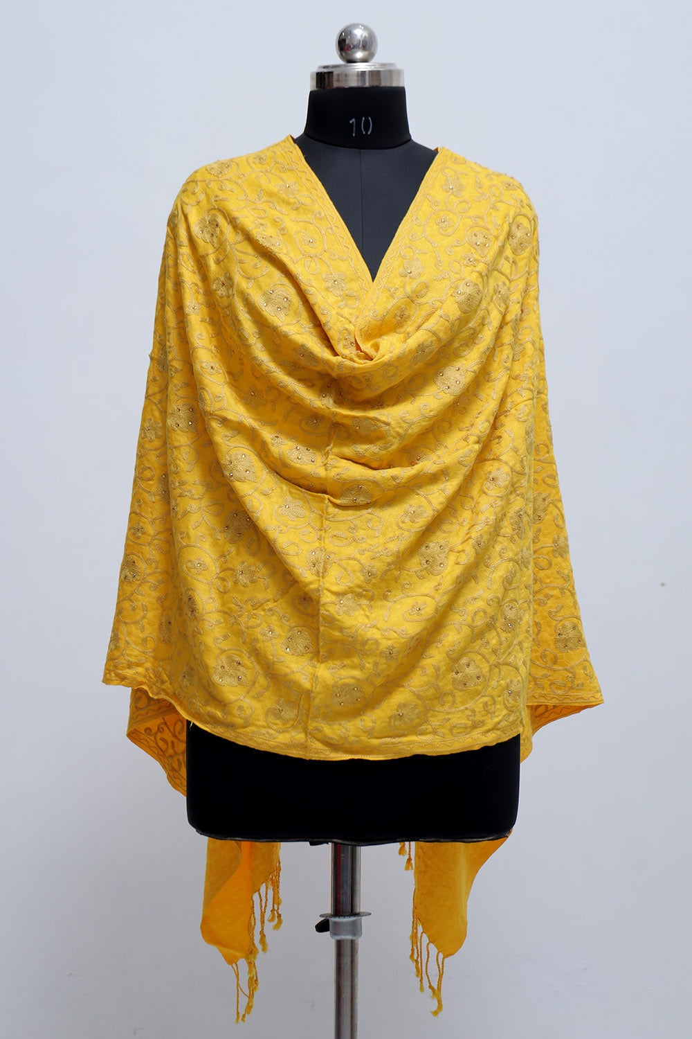 Yellow Colour Aari Work Embroidered Stole Embellished