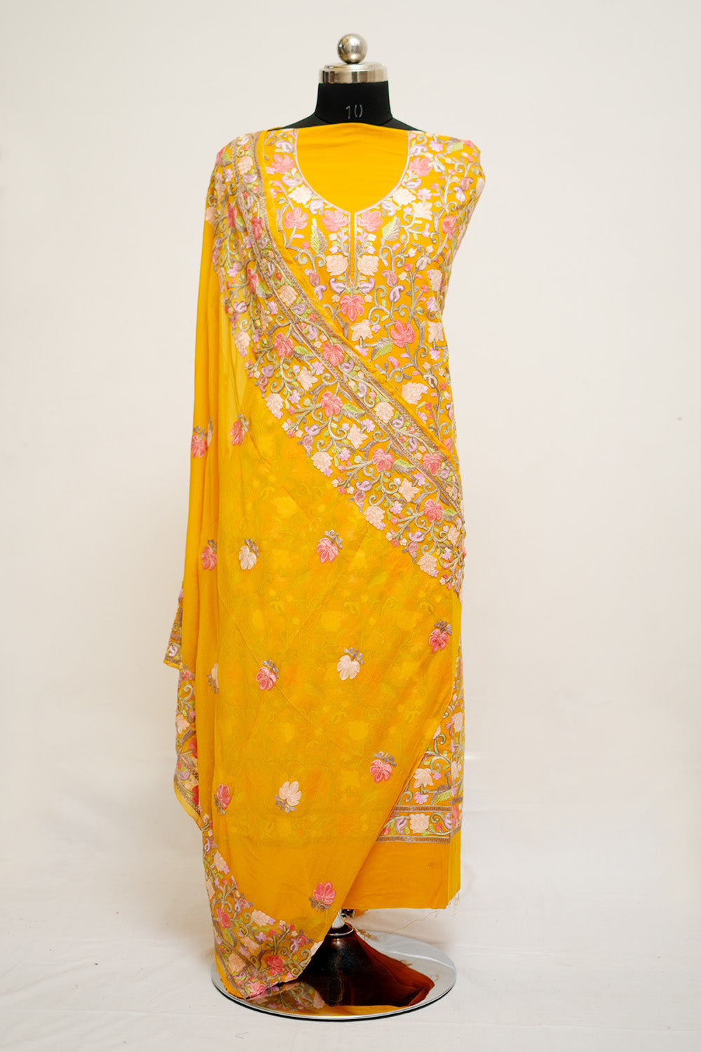 Yellow Colour Aari Work Salwar Kameez With Heavy Jaal