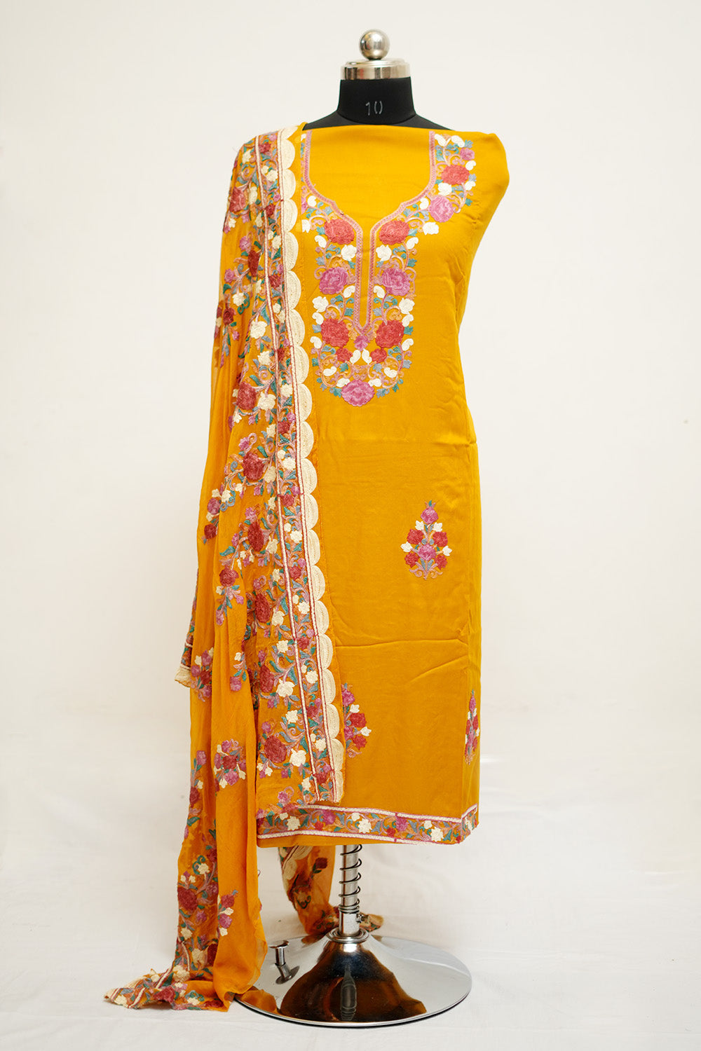 Yellow Colour Aari Work Salwar Kameez With Neckline Pattern