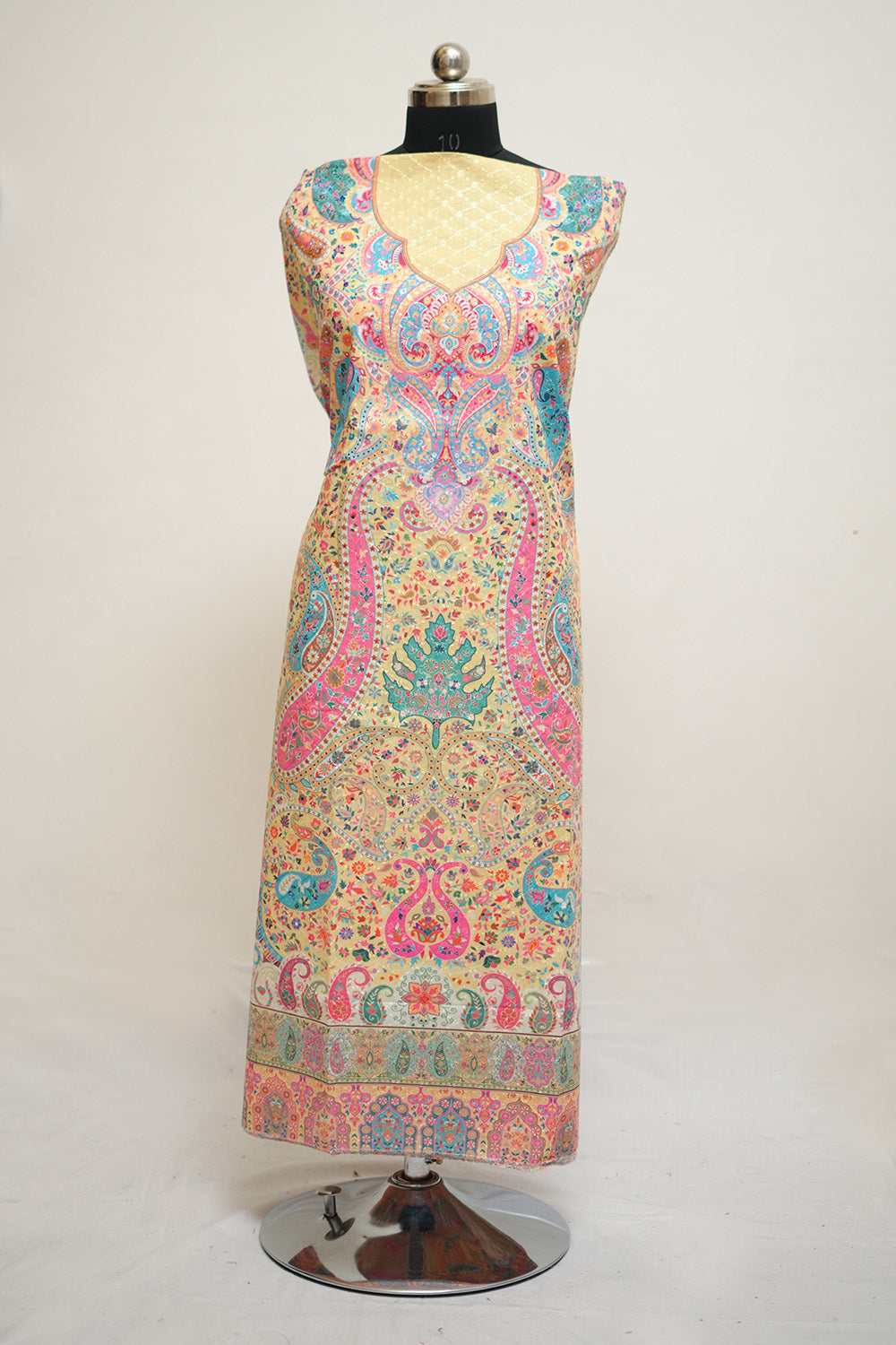 Yellow Colour Cotton Chikankari Printed Unstitched Suit