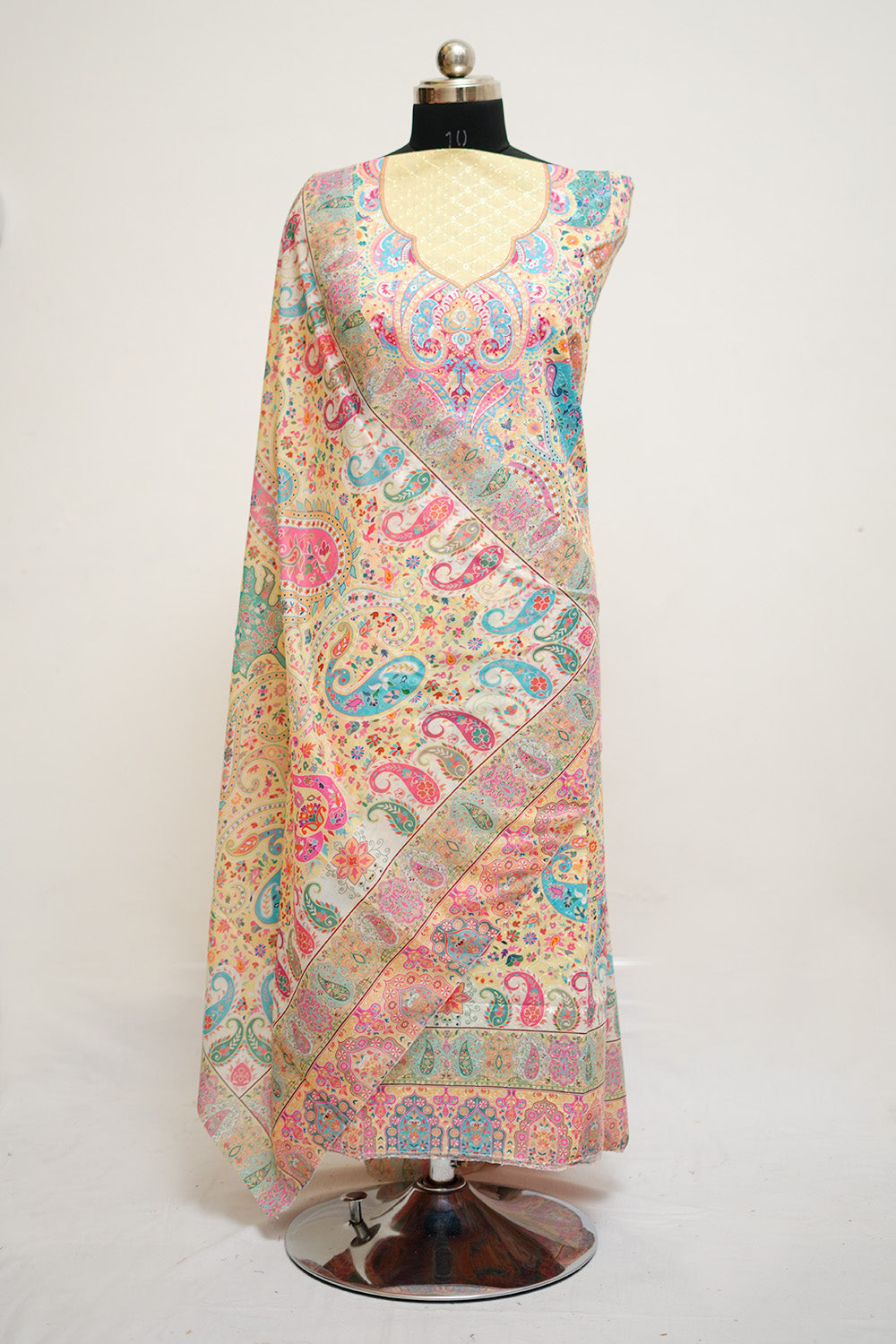 Yellow Colour Cotton Chikankari Printed Unstitched Suit