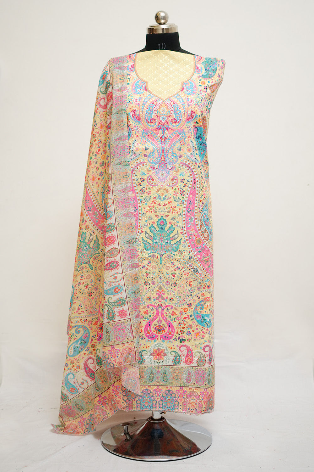 Yellow Colour Cotton Chikankari Printed Unstitched Suit