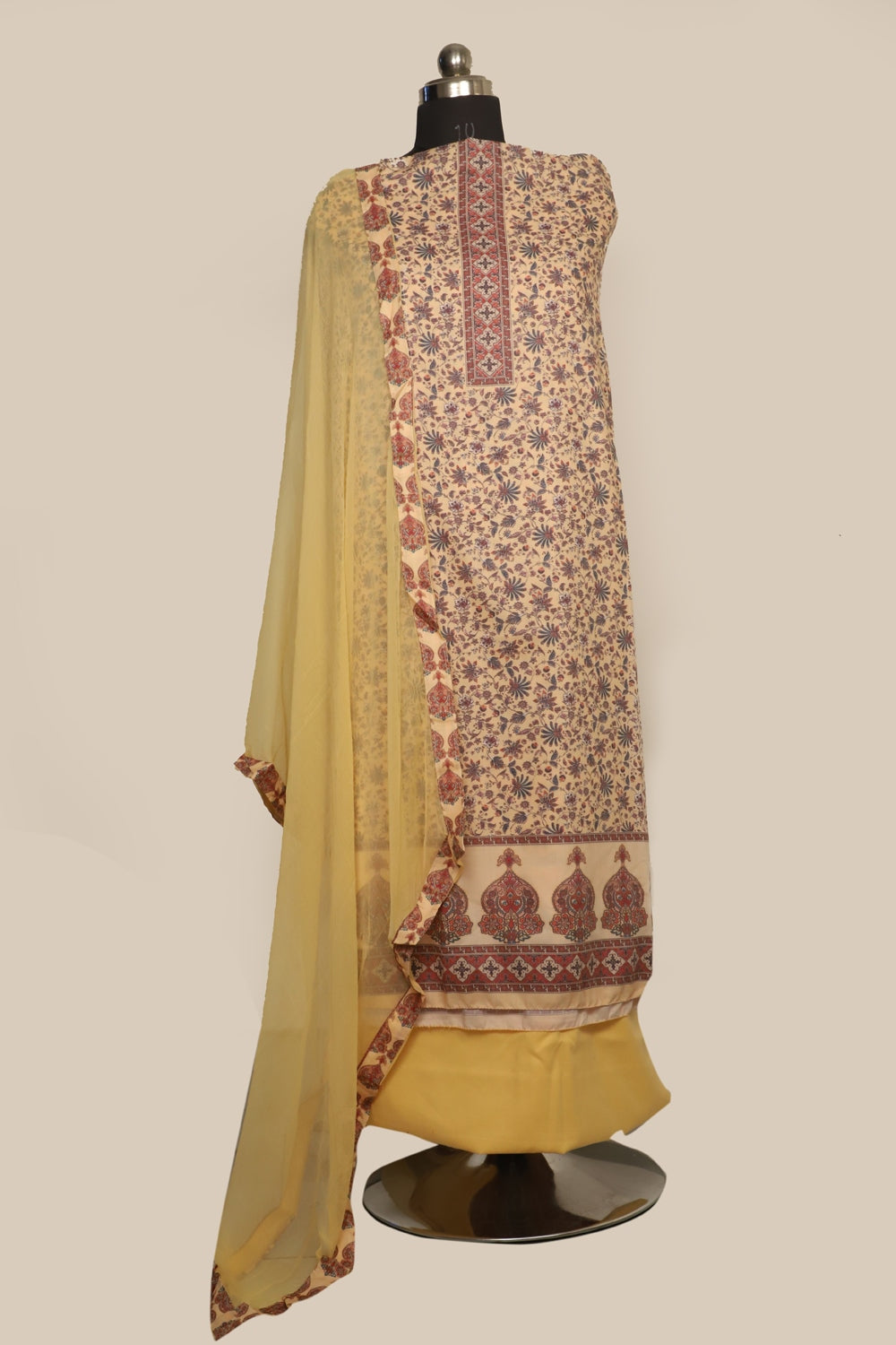 Yellow Colour Cotton Kani Printer Unstitched Suit Fabric