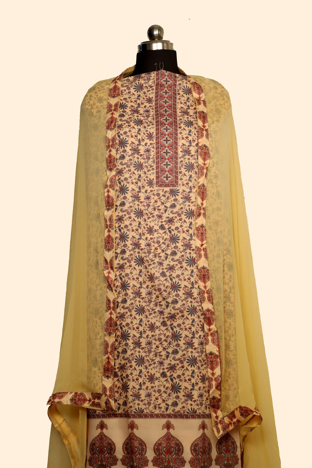 Yellow Colour Cotton Kani Printer Unstitched Suit Fabric